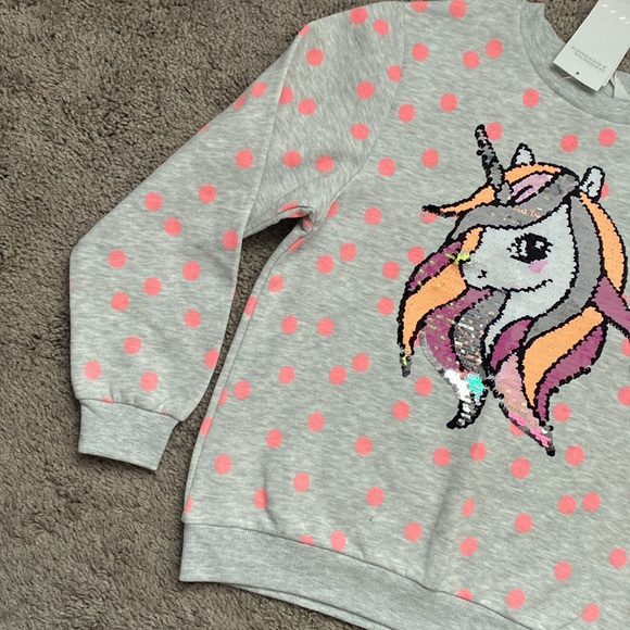 NWT H&M Unicorn Polka Dot Kids Sweatshirt - Gray and Pink size 8-10 Y - Picture 7 of 17